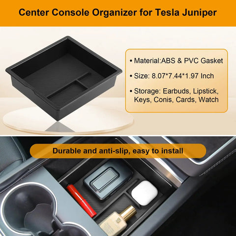 Five Piece Center Console Organizer Tray Set For Tesla Model Y Juniper 2025 2026 with storage for small items and easy installation.