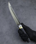 Gloved hand holding Tactical Wakizashi Full Tang Fixed Blade Knife, 14-Inch DLC Coated Sleipner Steel, G10 Handle