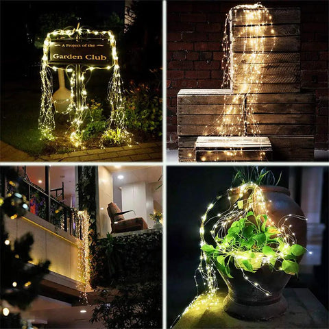 Two Pack 220 LED Firefly String Lights Dope Indoor Outdoor Vibe With 8 Modes Waterproof Copper Wire Waterfall Lights Remote Timer And Hooks Warm White illuminating garden decor and plants