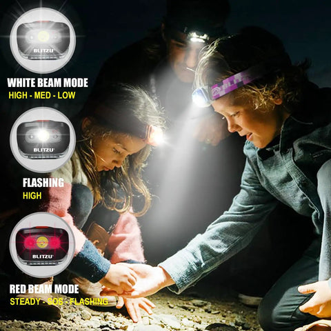 Hands-Free LED Headlamp for Adults and Kids, Ultra Lightweight Waterproof Headlight with White and Red Light, in use for night tasks