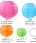Colorful Paper Lantern Set 16 Multi Color Hanging Lanterns in 4, 6, 8, 10 Inch Sizes with 5m Ribbon for Party, Wedding