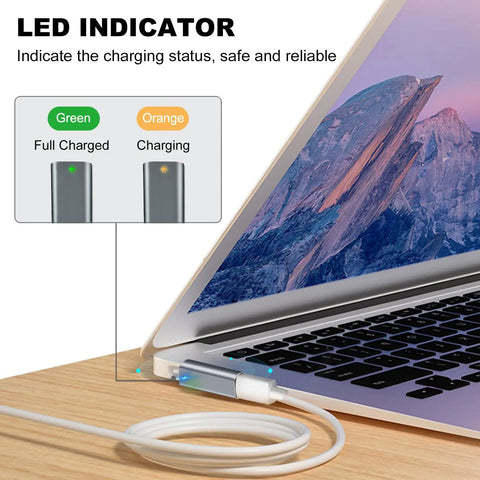 Magnetic USB C T Tip Charging Adapter With Two Heads For Type C 100W Fast Charging No Fuss Power Up Works With 2013 2014 2015 MacBook Pro And MacBook Air showing LED indicator