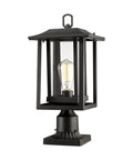 Big Outdoor Post Light in Black Cast Aluminum With Clear Glass, Large Pier Mount Lantern With Base for Yard and Garden