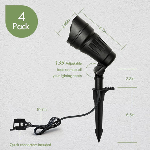 Low Voltage LED Landscape Spotlights 12V Garden Lights With Connectors 7.5W 3000K warm white adjustable spotlight 4 Pack dimensions