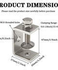 Stainless steel C-clamp with wide 15–45 mm jaw opening and base mounting hole, front view