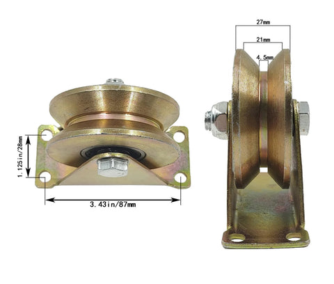 Front view of MLHpeak V-Type groove wheel heavy-duty rigid caster with bracket, 3-in, pack of 2