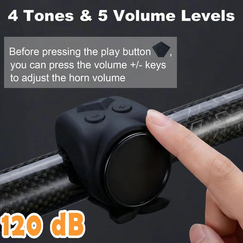 120dB Loud As Heck Bike Horn Electric Ebike Bell USB C Rechargeable Waterproof With Universal Mount For Bike Motorcycle Or Scooter 4 Funny Tones And 5 Volume Settings Compact Easy Install