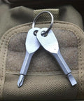 Two-Piece Mini Pocket Screwdriver Set With Steel Phillips And Slotted Heads Grab-And-Go Key Ring Repair Tool for Outdoor Camping EDC Gear Compact Durable Steel Build Everyday Carry Must-Have on a backpack
