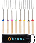 Extendable 32 Inch Marshmallow Roasting Sticks With Wooden Handles For Fire Pit And Camping, set of 8 skewers with color bands