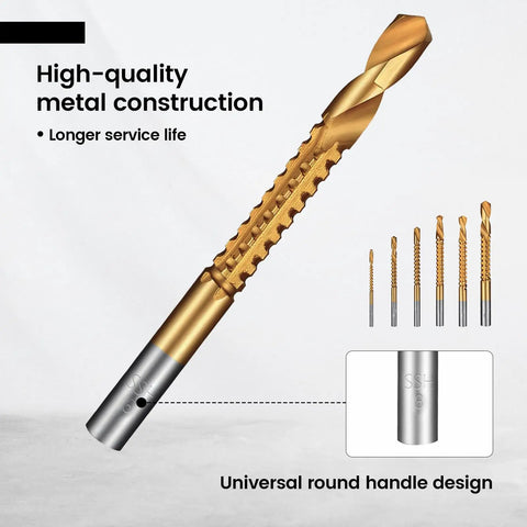 Badass Titanium Drill Bit Set Featuring Serrated Side Cutting Blades with high-quality metal construction for versatile drilling.
