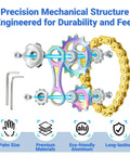 Exploded view of 2 Pack Metal Bike Chain Fidget Tools For Men Stainless Steel Desk Fidget Gear with tools and features.