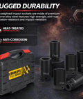 Half Inch Drive Crank Bolt Socket Set 17mm 19mm 21mm 22mm 24mm 27mm Deep Counterweighted Impact Sockets with carrying case