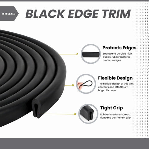 U Channel Edge Trim Rubber Seal EPDM Black 0.34 In High By 0.19 In Wide Ten Foot Length Adhesive Required For Install