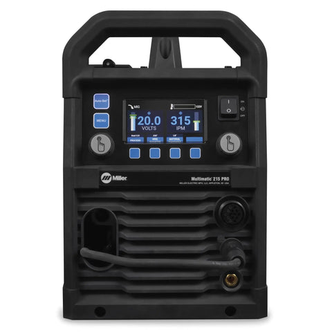 Front view of Workhorse Multimatic 215 Pro Multiprocess Welder With Pulsed MIG Pulsed TIG DC TIG And Stick Welding BeadVision display