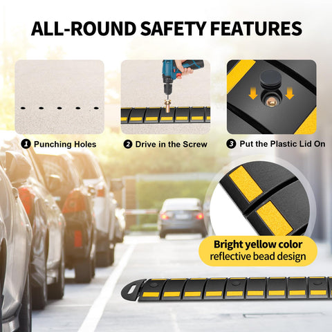 Heavy Duty Rubber Speed Bump 6.4 Ft Portable For Driveways And Roads installation process and bright yellow reflective bead detail
