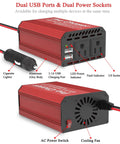 400W Vehicle Power Inverter With 12V DC To 110V AC Conversion, aluminum body, dual 110V sockets, USB ports, peak 800W