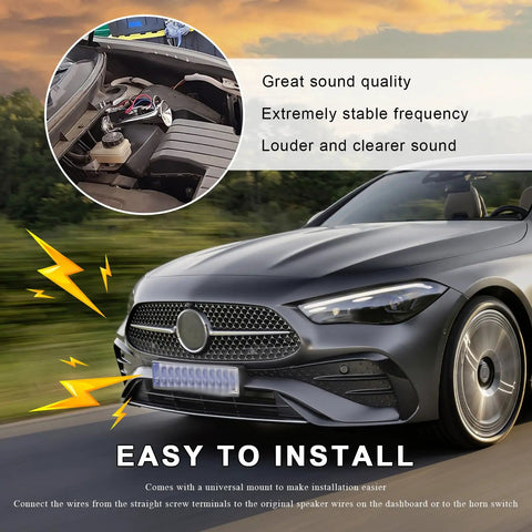 Dead Loud 12V Dual Trumpet Air Horn Kit With Compressor Fits Cars Trucks And Boats Dropping An Insane 120 Decibel Blast For Heavy Duty Warning Calls Keeping Drivers Safe Wherever You Roll Black, installed in a vehicle.