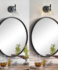 Matte Brass Vintage Vanity Light Fixture With Flower Shaped Glass Shades Over Mirror Five Light Wall Sconce For Bathroom Bedroom Dressing Room Living Room Hallway Retro Vibe Modern Look mounted above a round mirror