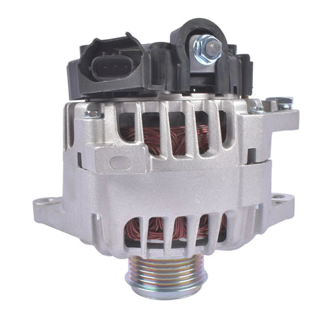 Front view of a 110 Amp Drop-In Alternator Replacement for Hyundai Veloster 2013-2017, Kia Forte, Forte5, Rio 1.6L with Start Stop System