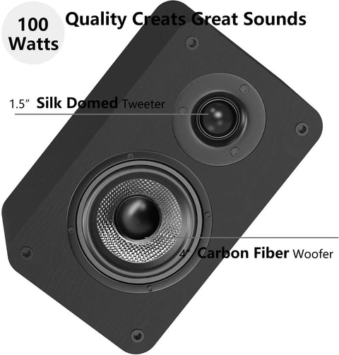 Powered Bookshelf Speakers With Wireless 100W RMS Bluetooth and eARC featuring silk dome tweeter and carbon fiber woofer