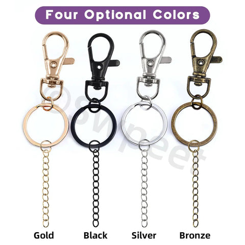 All In One Keychain Making Kit With Pliers 321 Pcs Including 40 Swivel Lanyard Hooks 200 Jump Rings 40 Keychain Rings 40 Extender Chains In Bronze Black Gold Silver For Diy Craft Projects featuring four color hooks and chains.