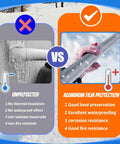 Comparison of unprotected pipe vs. pipe with aluminum film protection, highlighting benefits for Eight Pack Three Quarter Inch Pipe Insulation Foam Tubes With Self Adhesive Pre Slit Covers Polyethylene With Aluminum Foil For Outdoor Spigots Pipes Sprinklers Water Heaters And A Go To Winter Freeze Protection.
