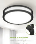 Bright 12 Inch Round Flush Mount LED Ceiling Light With 3 CCT Dimmable Modes, low profile black double ring fixture