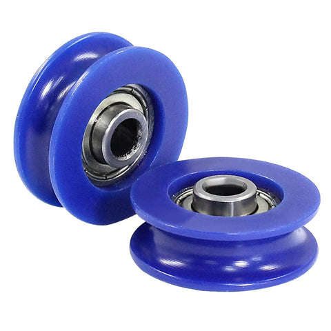 4 Pack U Groove Nylon Pulley Wheels With Guide Rolling Bearings 5x25.5x8.5mm Blue Built To Last Heavy Duty Load Bearing Set For DIY CNC 3D Printer Rails And Cable Management. Blue nylon U-groove pulleys with bearings