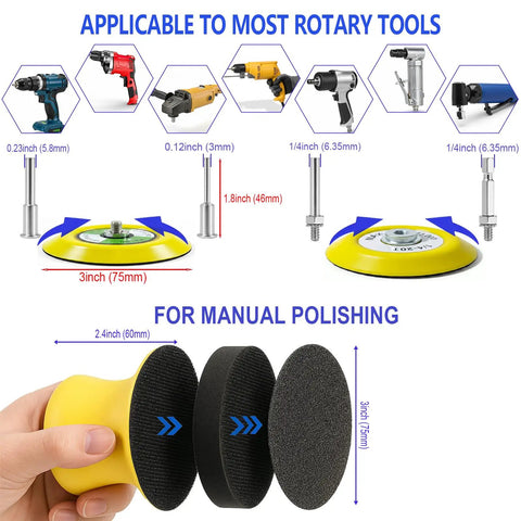 All In One Pro Grade 137 Piece 3 Inch Sanding Disc And Polishing Kit with rotary tool adapters and sponge pads