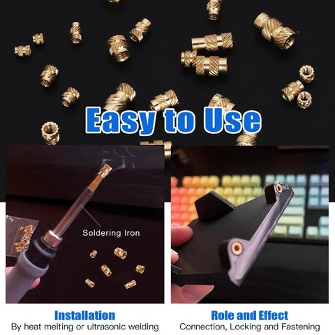220 Piece Threaded Inserts Kit With Heat Set Tool For 3D Printing And DIY Makers, brass knurled nuts installation and use