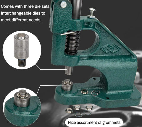 Heavy Duty Hand Press Grommet Machine With Three Dies For Eyelets Cast Iron Construction and grommets