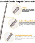 Front view of a YG8C carbide-tipped SDS-plus drill bit with double U-flute and round shank.