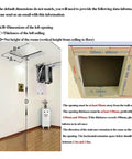 Hassle Free Heavy Duty Electric Attic Pull Down Ladder Featuring Smart Remote Operation Telescoping Folding Loft Staircase Ceiling Mount Holds Up To 1102 Pounds Smoothly illustrated with size measurements.