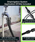50 Feet 1/2 Inch Drip Irrigation Tubing Main Line Hose For Garden Watering System Includes 2 Six Way Connectors 1/2 Inch Straight Connector And 3/4 To 1/2 Faucet Adapter For Easy Lawn And Garden Irrigation shown with connectors.