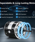 Upgraded One Half HP Blower Fan Motor Direct Drive 115V Three Speed 1075 RPM 48 Frame Sleeve Bearing Quiet HVAC Motor