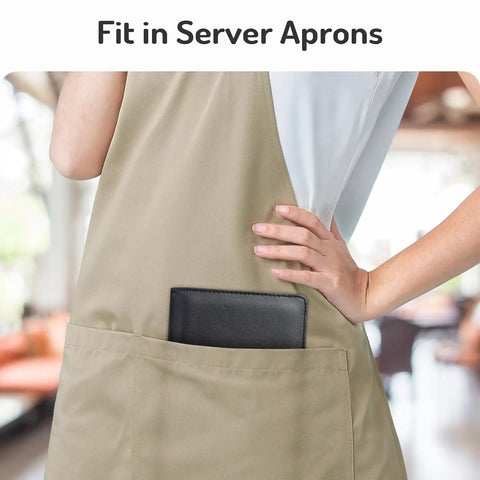 Premium Leather Server Book With Dual Zipper Pockets For Waitress And Bartender in server apron pocket for easy access.