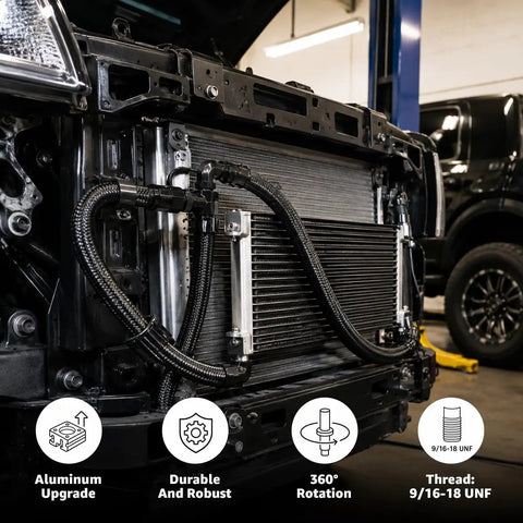 Top Tier 6AN Fuel Line Kit With 20 Ft Nylon Braided Hose And Heavy Duty Aluminum Fittings Plus Clamps For Universal Gas And Diesel Transfer Across Most Cars Without Leaks Or Drips To Keep Your Ride Runnin Smooth.. installed on front radiator
