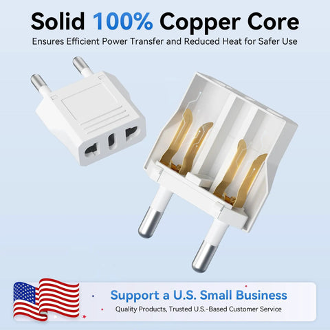 Open view of European Travel Plug Adapters For Jetset Trips US To Europe Type C Converters showing copper core connectors