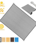 5 By 7 Foot Gray Sun Shade Sail Straight Edge Canopy For Outdoor Patio Lawn Garden Backyard Carport UV Blocking Ninety Five Percent Easy Install With Durable Ropes For Quick Shade displayed with folded fabric and ropes