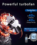 Powerful turbofan showcasing metallic blades and heat elements, designed for efficiency and low noise in ventilation systems.