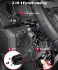Close-up of UTV Turn Signal Kit With Column Switch And 110d Horn Prewired And Plug And Play Universal Street Legal Blinker mounted on steering column.