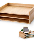3 Pack Stackable Wood Letter Trays for A4 Paper Documents, Mail Files, Folders and Receipts Office Desk Organization