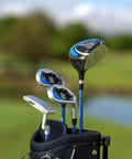 7 Piece Junior Golf Club Set For Ages 8 To 12, Right Handed, Height 56 To 62 Inches, Blue Youth Golf Gear in bag outdoors