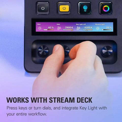 Hand adjusting stream deck for Boss Level Studio Light For Streaming And Recording With Desk Clamp WiFi App Control 2800 Lumens
