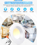 Five color temperature settings of Six Pack LED Can Lights Retrofit Recessed Downlights Dimmable 5 to 6 inch showcased in living areas.
