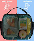 Lightning Bolt Insulated Lunch Bag For Kids And Adults With Sturdy Shoulder Straps, Grab And Go Portable Cooler Lunch Box With Roomy Main Compartment And Side Pockets, Perfect For School Office Travel And Everyday Use. Insulated lunch bag with strap, clear front view