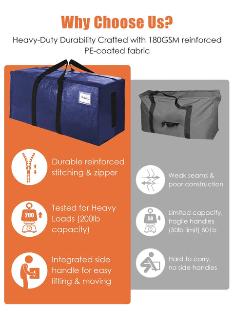 Comparison of blue and gray 8 Pack Heavy Duty Moving Bags With Wrap Around Handles Ultra Large 24 Gal Storage Totes For Space Saving And Easy Clothes Organization College Dorm Essentials Blue Perfect For Moving Or Home Storage