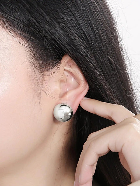 Half Ball Dome Stud Earrings For Women Silver Plated Button Jewelry Minimalist Chic Everyday Wear Turn Heads With Simple, Eye-Catching Style That Elevates Any Look. 16 mm silver-plated dome stud on ear