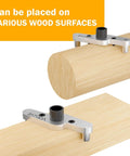 Heavy Duty Dowel Jig Kit For Floating Shelf Brackets With One Half Inch Drill Bit Included placed on wood surfaces