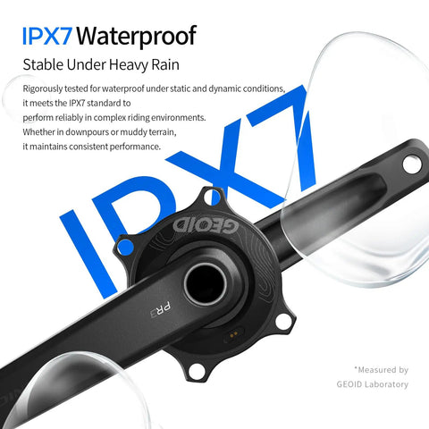 Ride-Ready Road Bike Power Meter Crankset With Dual Sensor Fusion shown with IPX7 waterproof rating